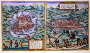 Mexico City (Meksika) ve Cuzco (Peru) manzarası. Atlas Braun ve Hogenberg by Georg Braun and Hogenberg Franz