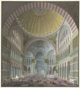 Diz çökmüş ve ayakta duran Türkler ile Ayasofya'nın içi by George Antoine Prosper Marilhat