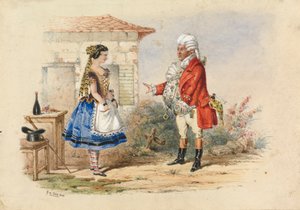 Adina ve Dr. Dulcamara, Donigetti'nin Elisir d'Amore filminden bir sahne