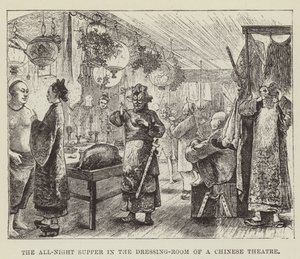 Bir Çin Tiyatrosunun Soyunma Odasında Tüm Gece Yemeği by George Augustus Sala