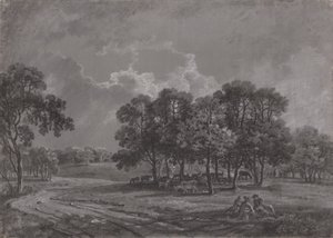 Geyik, Sığır ve Bir Grup Figürlü Park Sahnesi by George Barret