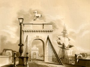 Norfolk Köprüsü, Yeni Shoreham, 1835. by George Baxter