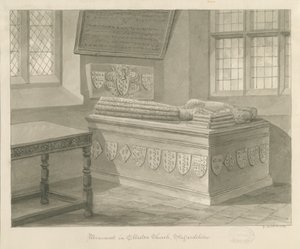 Ellastone Kilisesi - Sir John Fleetwood Anıtı: sepya çizimi, 1841