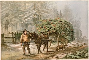 Eşek ve Arabayı Yöneten Çocuk, Viktorya Dönemi Noel kartı chromolitho by George C. Leighton