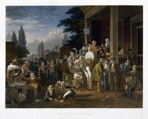 İlçe Seçimi, 1854 (orijinal el boyaması ile mezzotint ve çizgi gravürü) by George Caleb Bingham