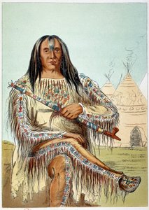 Amerikan Kızılderilileri: Karaayak kabilesinin (siyah ayaklar) bir liderinin portresi yaklaşık 50 yaşında. George Catlin