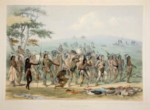 Mandanların Okçuluğu, pub. 1845 renkli litografi. by George Catlin