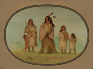 Assinneboine Savaşçısı ve Ailesi, 18611869. by George Catlin