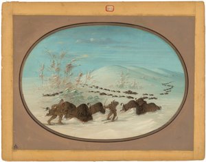 Kar Driftlerinde Buffalo Chase - Ojibbeway by George Catlin