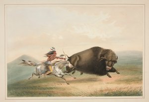 Buffalo Hunt, Chase, pl. Kuzey Amerika Kızılderili Portföyünden 5 by George Catlin