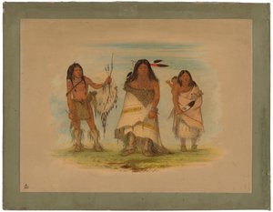 Comanche Chief, His Wife and a Warrior, 1861 (karton üzerine monte edilmiş kart üzerine yağlı boya) by George Catlin