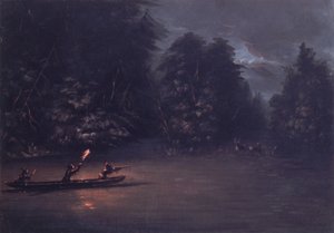 Bark Kanolarında Meşale Işığında Geyik Avı, 1846-1848. by George Catlin