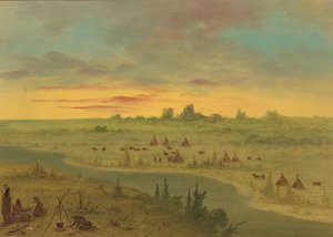 Gün Batımında Pawnee Kızılderililerinin Kampı, 18611869. by George Catlin