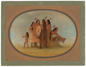 Dört Mandan Savaşçısı, Bir Kız ve Bir Erkek by George Catlin
