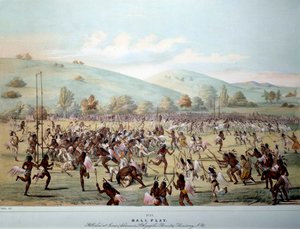 Kızılderili: Red Skins kabilesinde bir top oyunu. George Catlin (1794-1872) tarafından basılmıştır 19. yüzyıl Özel Koleksiyonu by George Catlin