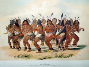 Indians of America: Bear Dance, ritual of a tribe of Red Skin. Illustration by George Catlin (1794-1872)