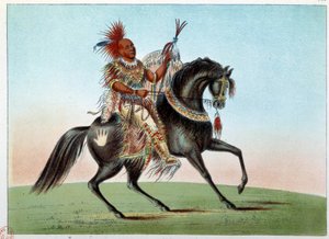 Amerika Kızılderilileri: Saksonya ve Tilki kabilesinin bir Kızılderili şefinin atlı portresi. George Catlin