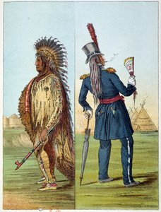 Amerika Kızılderilileri: Ceplerinde iki şişe viski olan askeri bir Hint assiniboine veterineri. George Catlin