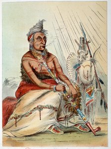Amerika Kızılderilileri: Siyah Mocassin adlı piposunu içen yaşlı bir Hintli şefin portresi. George Catlin