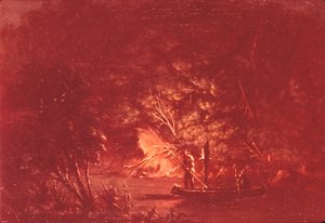 Ojibwe Spearing Somon, Torchlight, 1846-1848. by George Catlin