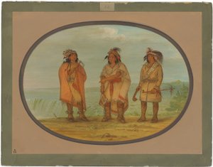 Seneca Şefi, Kırmızı Ceketli, İki Savaşçıyla by George Catlin