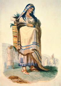 Bir beşik tahtasında bebeği olan Sioux anne (renkli lito) by George Catlin