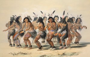 Ayı Dansı detayı, bar. 1845 renkli litografi. by George Catlin