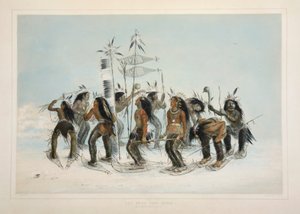 Kar Ayakkabısı Dansı, pub. 1845 renkli litografi. by George Catlin