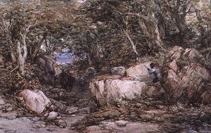 Bir Ambuscade Yaklaşan Gezginlerle Orman Glen by George Cattermole