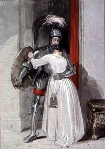 Leydi ve Şövalye (suluboya) by George Cattermole
