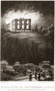 Yanan Nottingham Kalesi, 1831 güneyden bakıldığında by George Childs