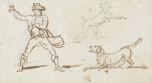 Köpeğe top atan bir adam (kalem ve kağıt üzerinde grafit) by George Chinnery