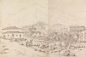 Dağlık Bir Köyde Yamaçta Bina (Çin?) by George Chinnery