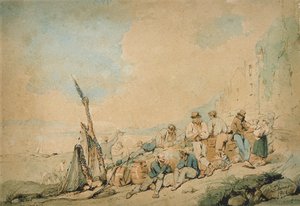 Bir duvara yakın rakamlarla sahil sahnesi by George Chinnery