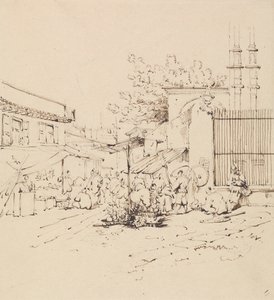 Mal satan tüccarların olduğu sokak sahnesi by George Chinnery