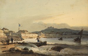 Praia Grande, Makao, güneyden, solda Aziz Petrus Kalesi, 1830-1845 by George Chinnery