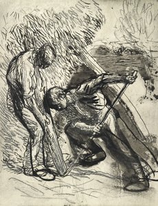 Propping the Rick, c.1900 (kağıt üzerinde kurşun kalem, tükenmez kalem ve mürekkep) by George Clausen