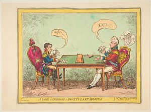 A Game of Cribbage or Boneys Last Shuffle, 6 Haziran 1814. by George Cruikshank