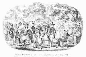 Kensington Bahçelerinde Bir Sahne veya 1829 Modası ve Korkuları (gravür) by George Cruikshank