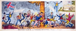 British Valor ve Yankee Boasting veya Shannon, Chesapeake'e karşı, pub. 1813 (el renkli gravür) by George Cruikshank