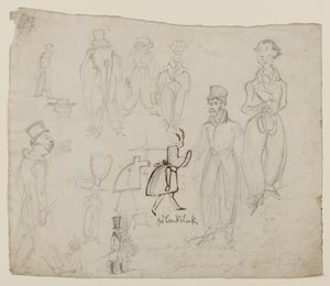 Karakter çalışmaları (kalem, kalem ve kağıt üzerine mürekkep) by George Cruikshank