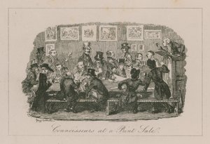 Bir baskı satışında bilenler by George Cruikshank