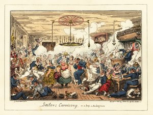 Bir barda içki içip dans eden İngiliz denizciler, Napolyon dönemi, 1829 (litografi) by George Cruikshank