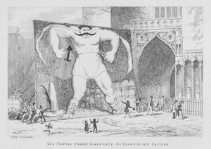 Guy Fawkes klasik olarak ele alındı, Sergilenmemiş bir karikatür (gravür) by George Cruikshank