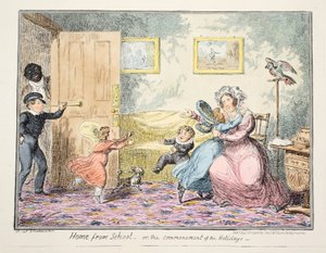 Okuldan Ev veya Tatil pubının Başlangıcı. 1835 (el renkli gravür) by George Cruikshank