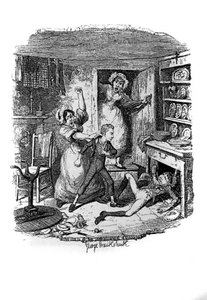 Charles Dickens (1812-1870), George Cruikshank (1792-1878) tarafından “” Oliver Twist” (Olivier) için çizim. by George Cruikshank