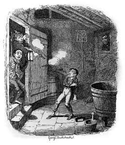 “Olivier Twist” (Olivier) için Charles Dickens (1812-1870), George Cruikshank (1792-1878) için çizim. by George Cruikshank