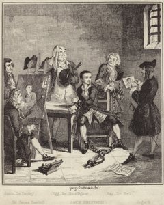 Jack Sheppard hapishanede portresini Sir James Thornhill'e yaptırırken by George Cruikshank