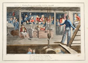 Usta B, Tam olarak beklediği gibi olmayan şeyleri bulmak, pub. 1835 (el renkli gravür) by George Cruikshank