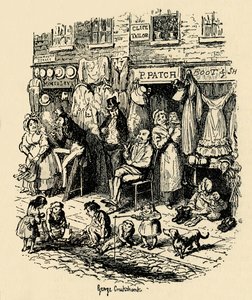 Monmouth Street, Soho, Boz tarafından Dickens Sketches için G. Cruikshank tarafından bir illüstrasyon. , 1938 by George Cruikshank